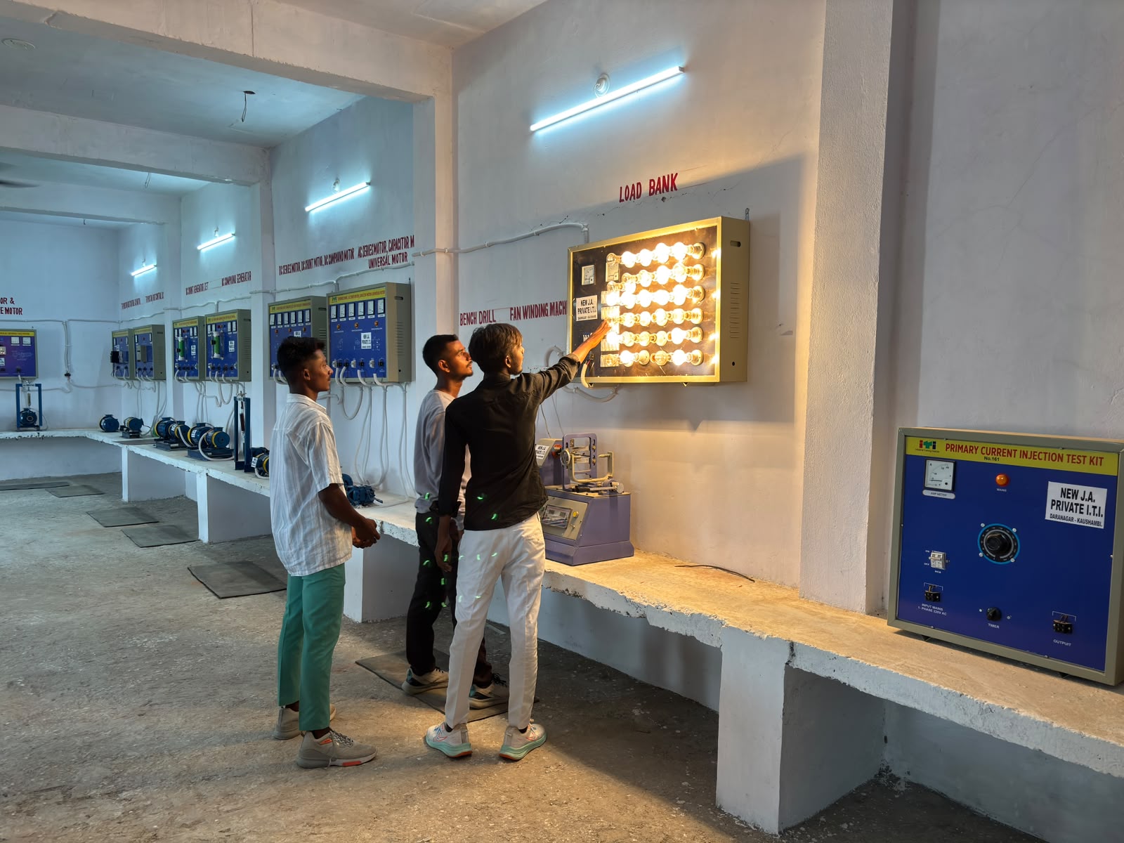 Load bank in operation — students testing lamps